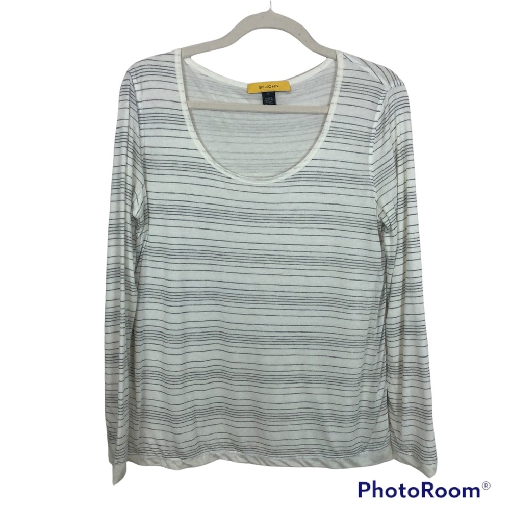 ST. JOHN 100% Modal Stripped  Long Sleeve  Top sz Medium
